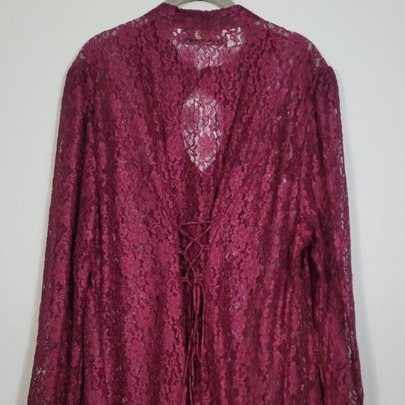 Vintage Women Sheer Lace Maxi Gown 22 Red Renaissance Corset Button Up Witch - Picture 12 of 15